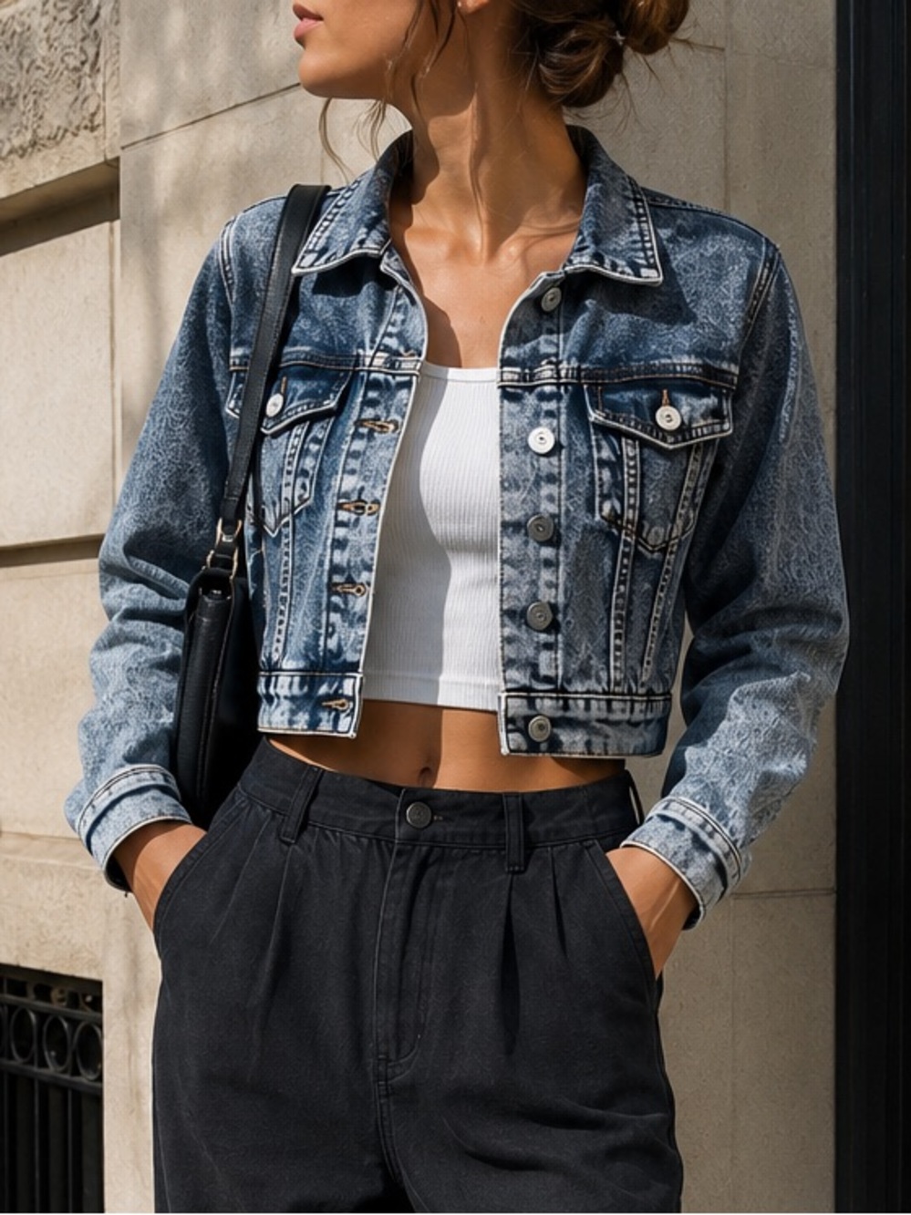 Ashley Vintage Charm Acid Wash Cropped Denim Jacket Size S
